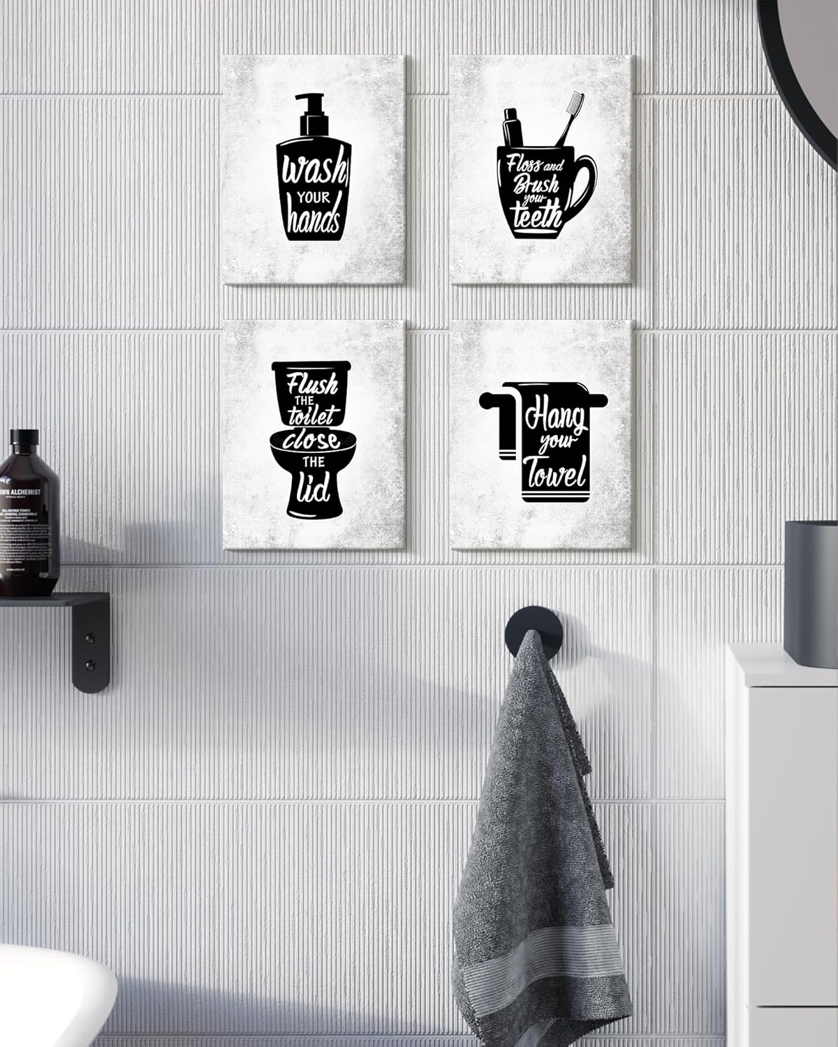 Drsoum Bathroom Wall Decor Framed Wall Art Funny Toilet Signs Quotes Wall Decor Small Bathroom Pictures for Bath Wall Set of 4 8x10 inch(Framed)