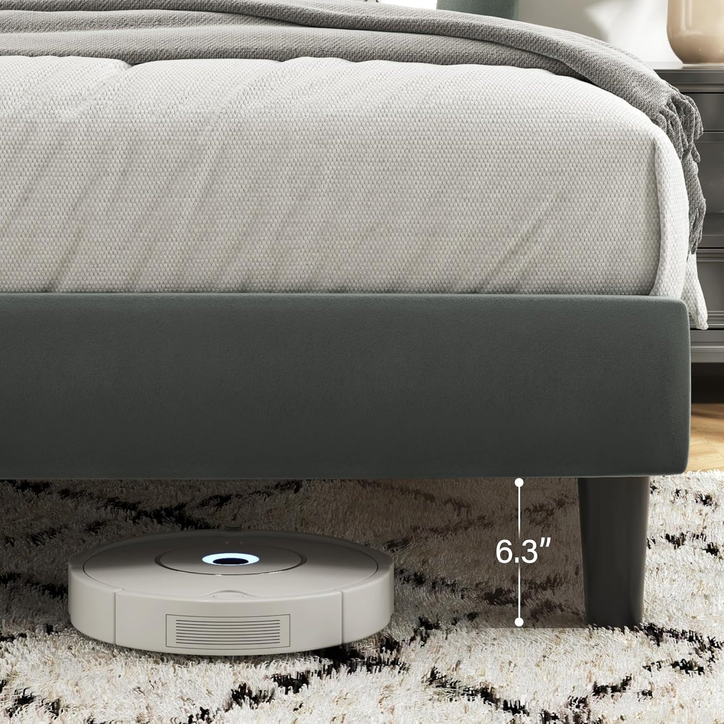 Queen Bed Frame, Platform Bed Frame with Velvet Upholstered Headboard, No Box Spring Needed, Sturdy Metal Support, Noise Free, Easy Assembly, Modern Bedroom Furniture, Grey