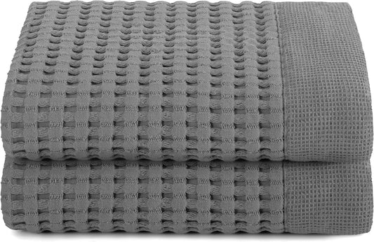 GILDEN TREE Waffle Hand Towels for Bathroom Quick Dry Large Luxury Lint Free Super Absorbent Cotton Hand Towels Set of 2, Modern Style (Slate)