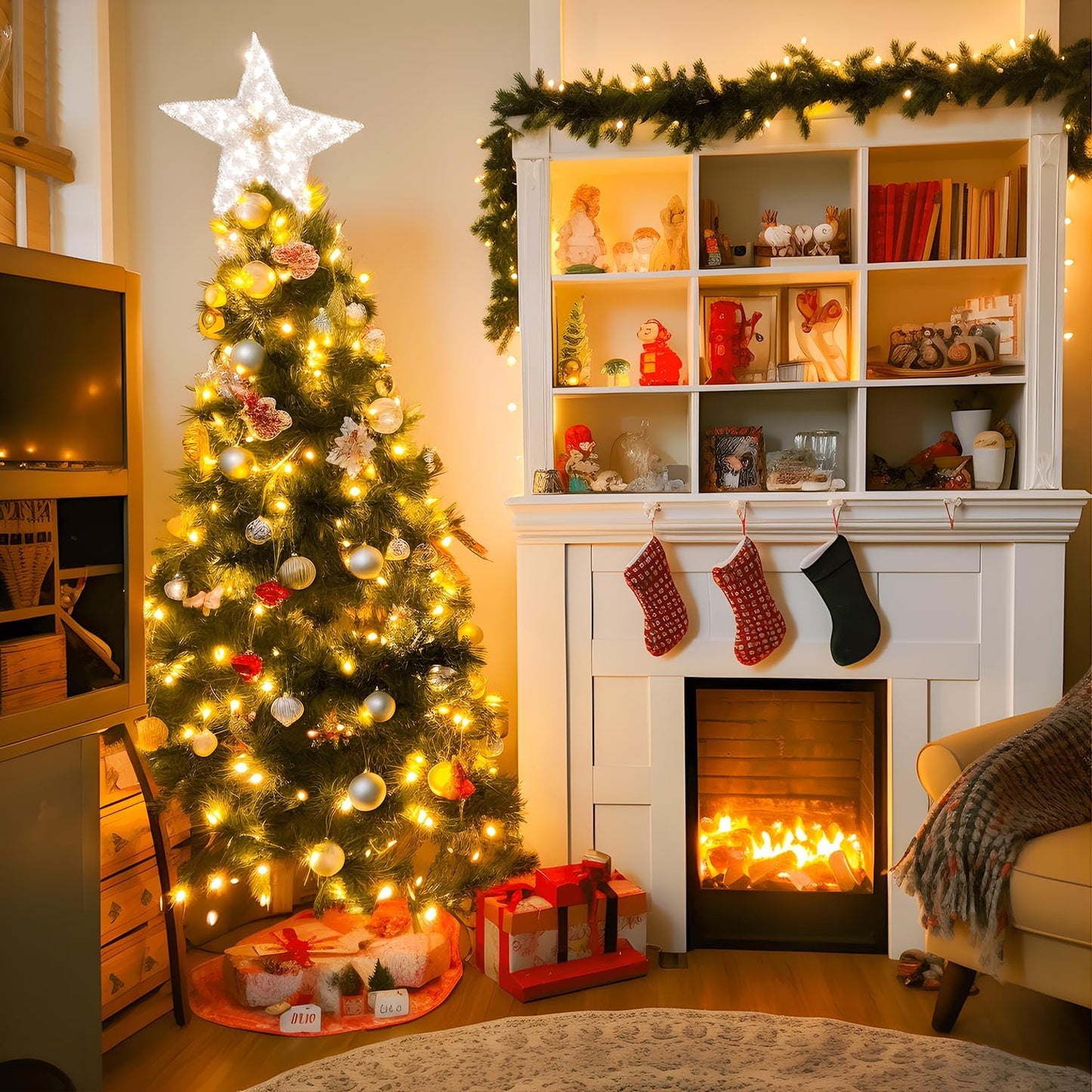 JMEXSUSS 500 LED Warm White Christmas Lights Indoor Outdoor, 163ft Clear Wire Plug-in String Lights Bedroom, 8 Modes Remote Control Christmas Tree Lights for Christmas Bedroom Tree Classroom