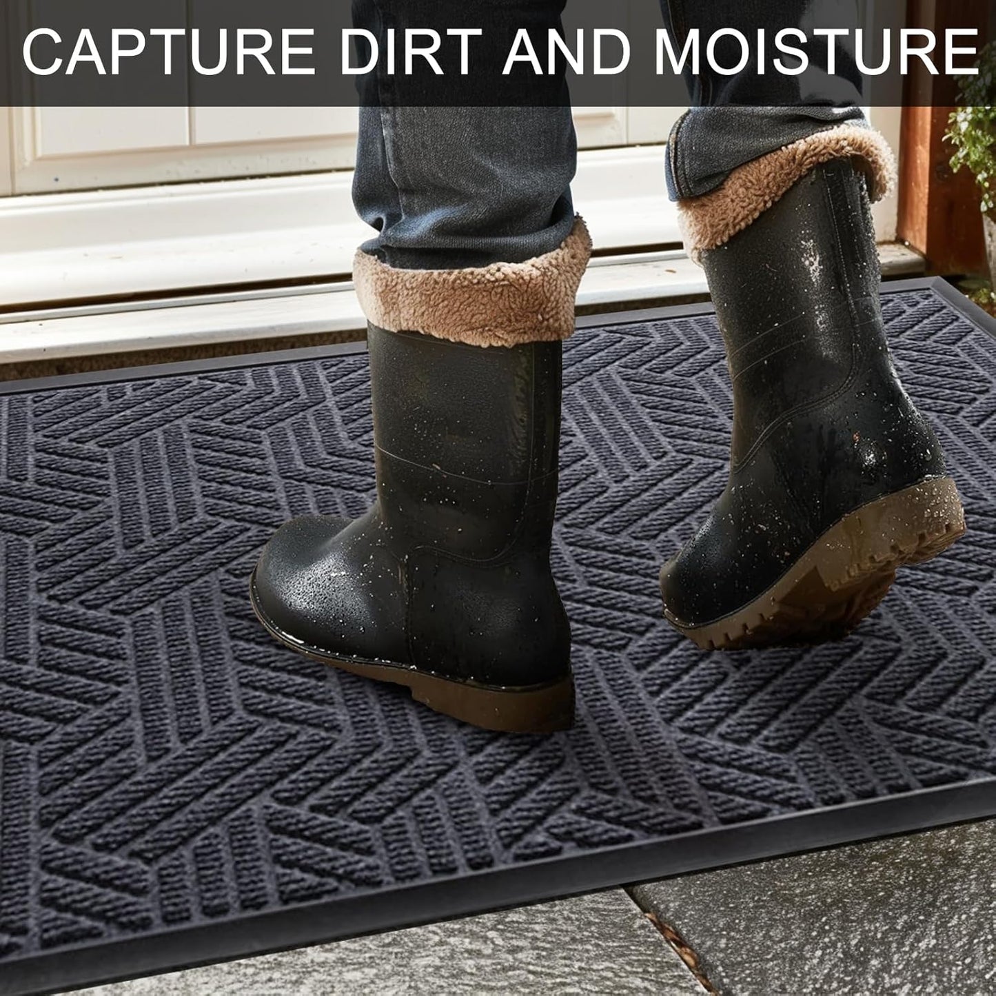 Front Door Mat 47"x32" Indoors Outdoors Welcome Mats, Waterproof Non-Slip Rubber Backing Heavy Duty Doormat Outside Entrance, Low Profile Entryway Rugs Floor Mat for Patio, Pattern B Grey