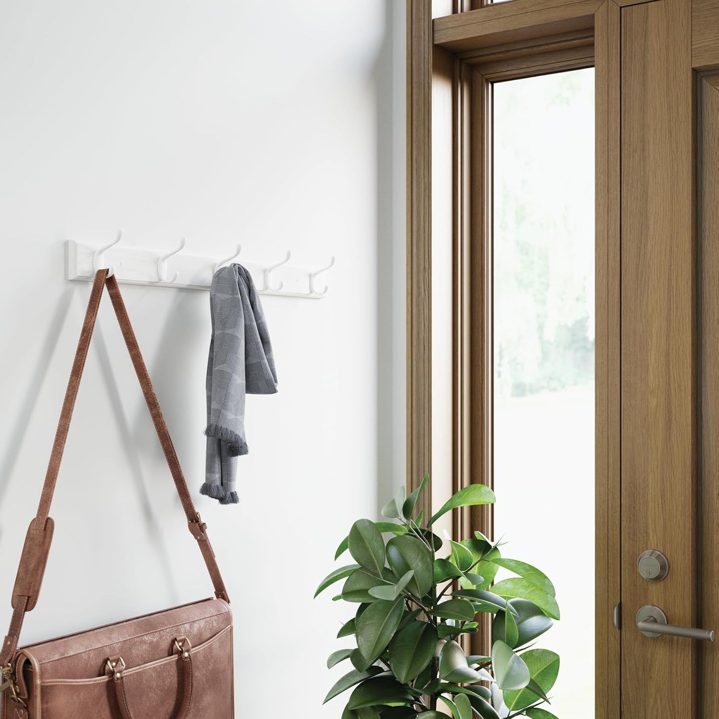 FRANKLIN BRASS Casual Curve Wall Mounted Pure White 27 in. Coat Rack, 5 Nickel Hooks, B46718K-PMN-R