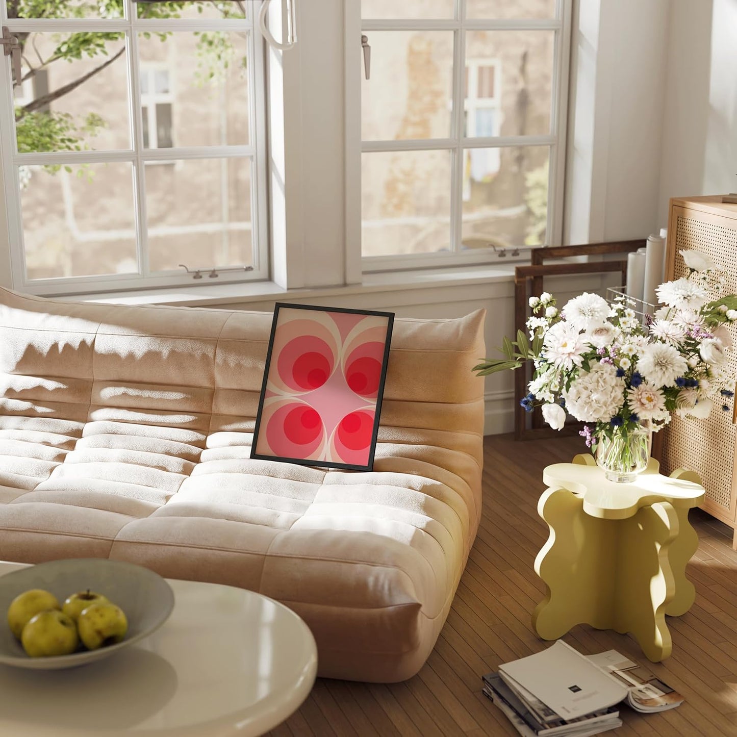 HAUS AND HUES Colorful Abstract Wall Art - Minimalist Retro Picture for Living Room Decor, Red and Pink Modern Wall Art Painting (Pink Mod, Unframed, 12x16)