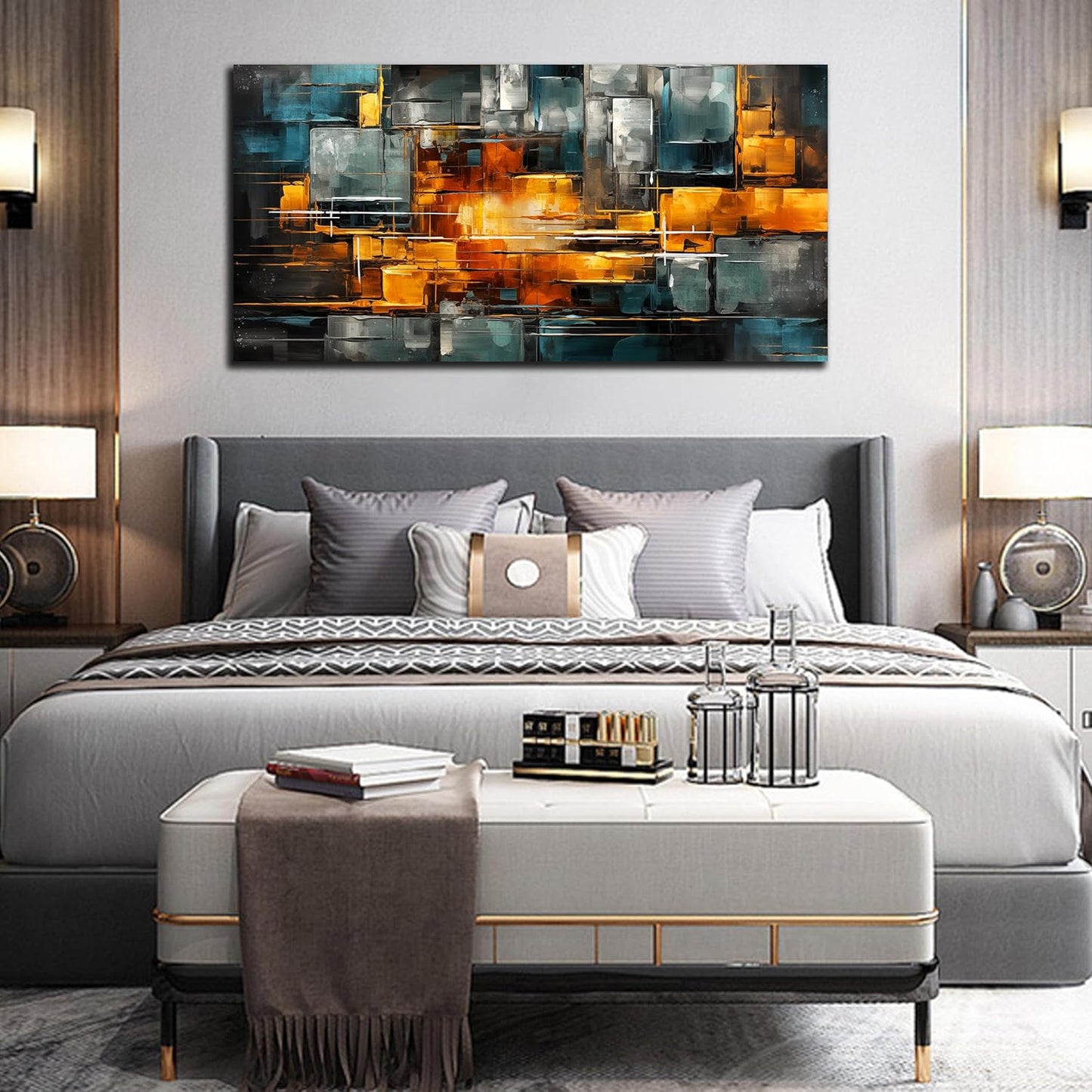 ENTANUB Abstract Wall Art for Living Room, Orange and Dark Green Canvas Wall Decor for Bedroom, Print Paintings Artwork, Size 29 x 59 Inches