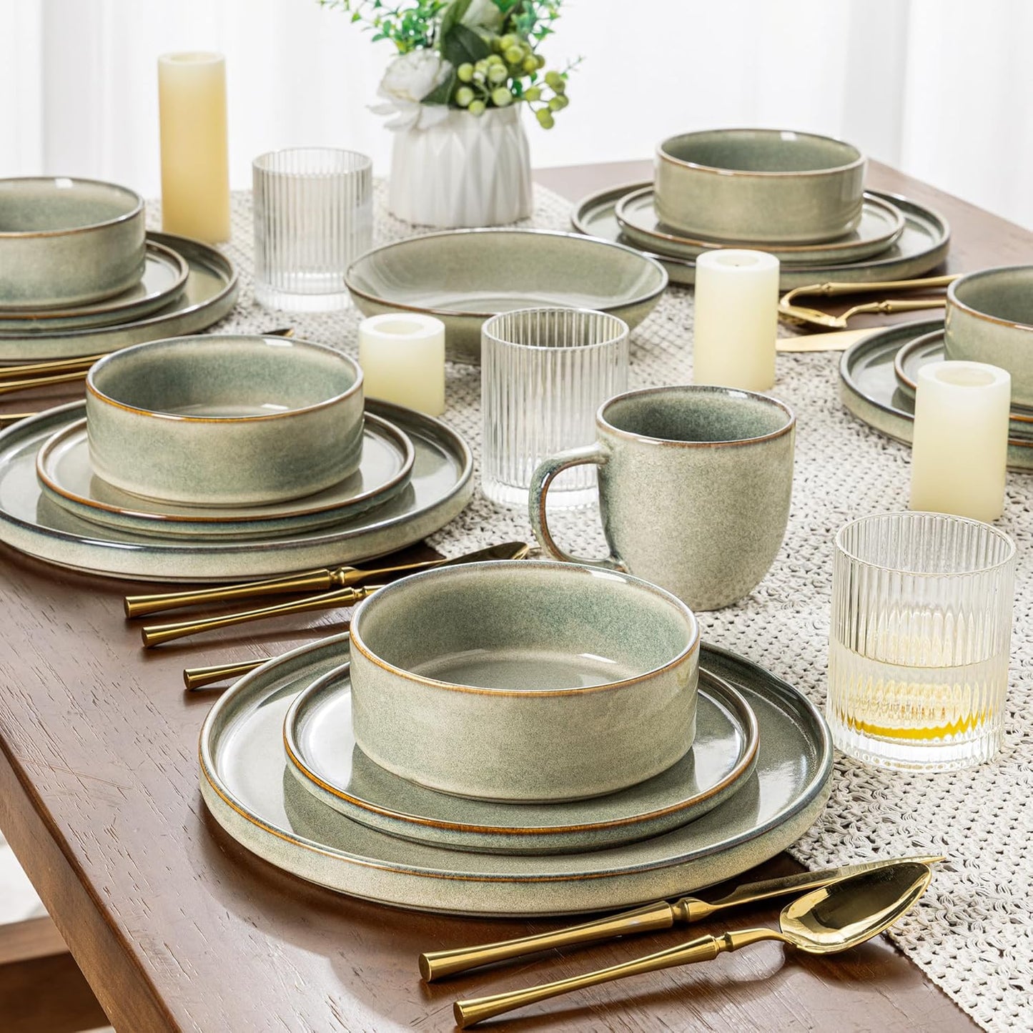 AmorArc Ceramic Dinnerware Sets, Handmade Reactive Glaze Stoneware Plates and Bowls Sets,Highly Chip and Crack Resistant | Dishwasher & Microwave Safe Dishes Set, Service for 6 (18pc)