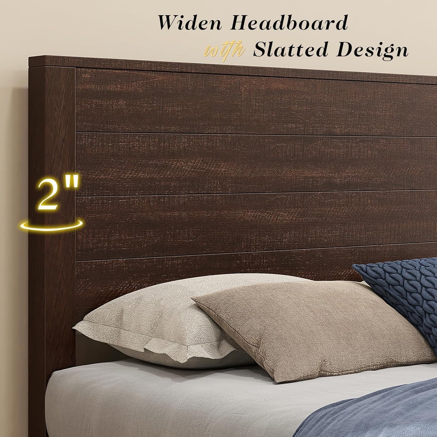 51.2" H Wood Bed Frame with Headboard, Full Platform Bed Frame with Wooden Slat Support, No Box Spring Needed/Easy Assembly, Rustic Pine, Reclaimed Barnwood