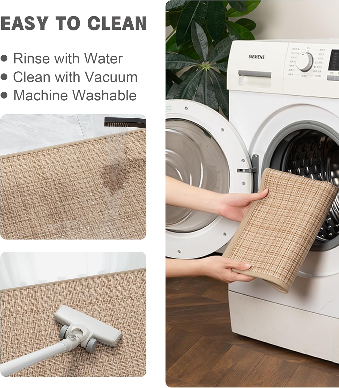 YIHOUSE Bathroom Rugs Sets 2 Pieces, Khaki Ultra Thin Bath Mats Fit Under Door, Absorbent Quickly Dry Rubber Backing Braided Bath Mat Set, Non Slip Washable Bath Rugs for Bathroom Floor, Khaki