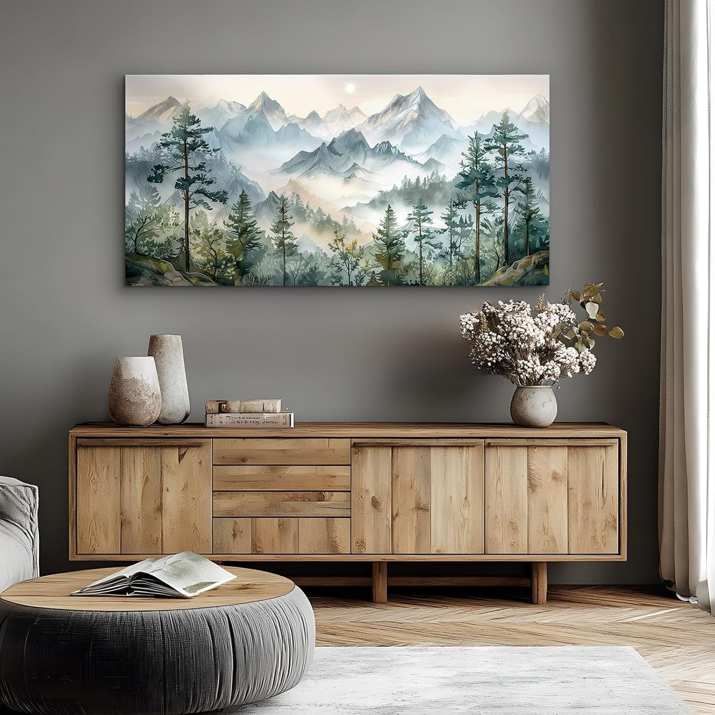 SERIMINO Large Canvas Wall Art for Living Room, Mountain Forest Landscape Canvas Prints Paintings, Nature Scenery Wall Decor, Green Modern Home Bedroom Bathroom Pictures Home Decor 30"X60"