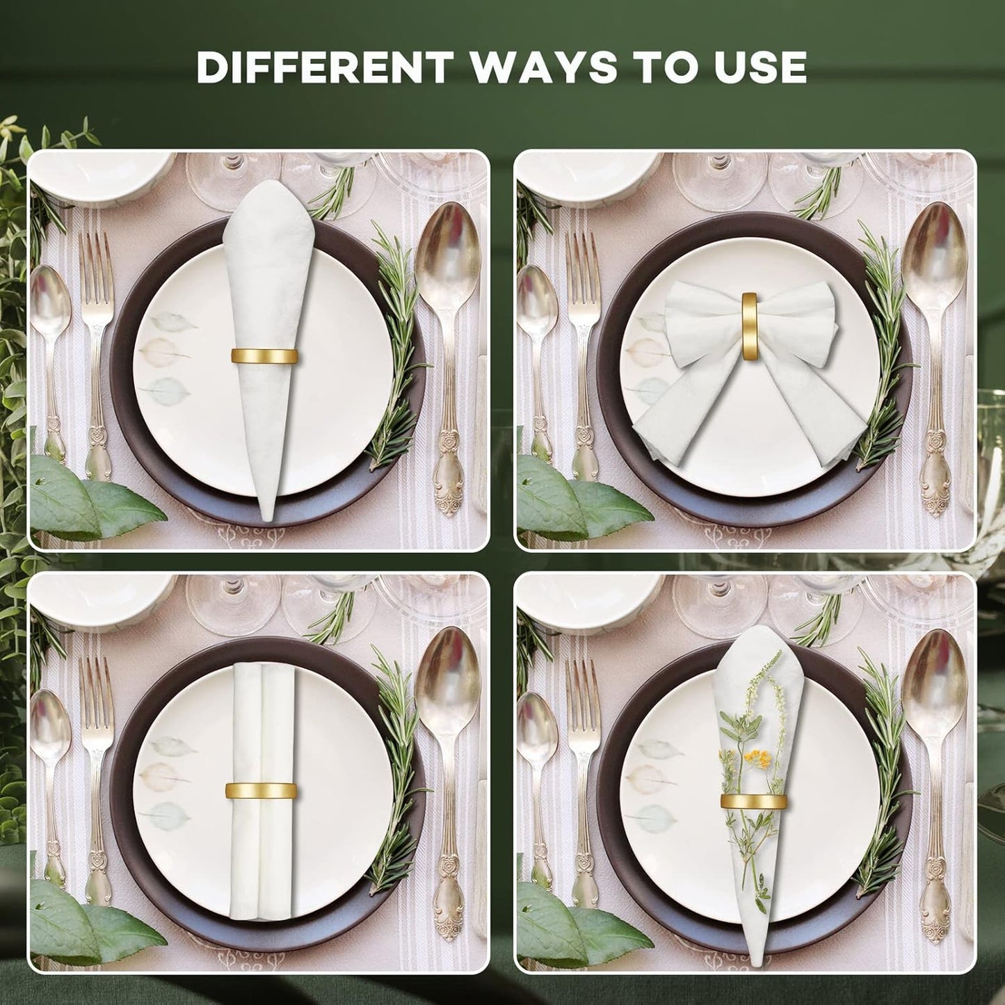 40 Pcs Stainless Steel Napkin Rings Festival Metal Napkin Ring Holders Modern Serviette Buckles Metallic Adornment for Table Settings Kitchen Dinner Party Wedding (Matte Gold Semicircle)