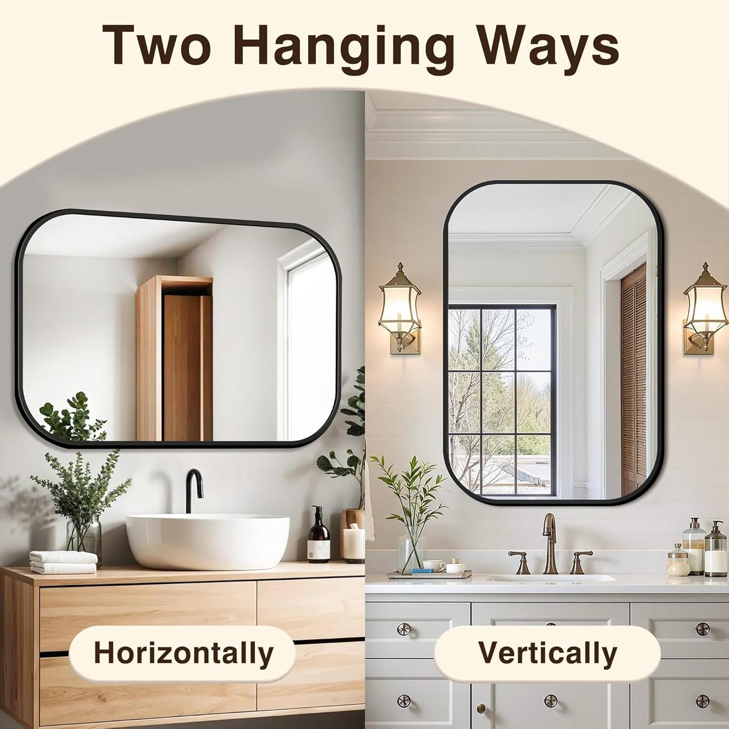 FICTOR Bathroom Vanity Mirror for Wall, 2 Pack 24" x 36" Rectangle Bathroom Mirror for Over Sink, Metal Framed, Hangs Horizontally or Vertically(Black)
