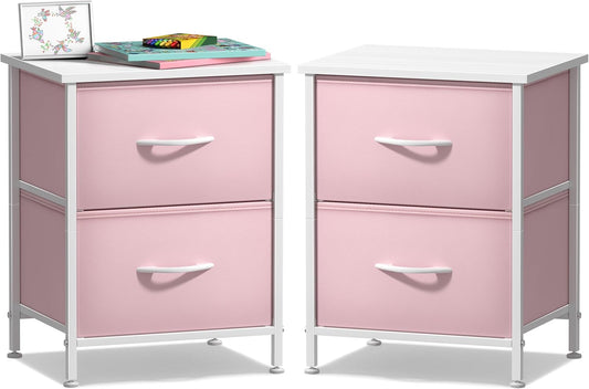 Sorbus Nightstand with 2 Drawers - Kids Bedside Furniture End Table Night Stand - Steel Frame, Wood Top & Easy Pull Fabric Bins - Dresser & Chest for Home, Bedroom Accessories, Office & Dorm (2 Pack)