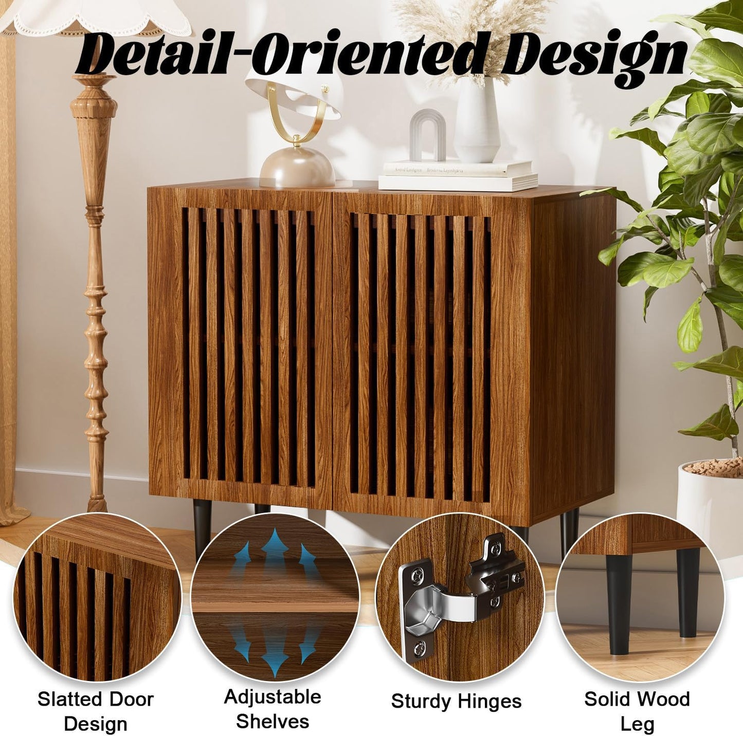 CHUWELL Farmhouse TV Stand, 78.7" Storage Cabinet with 5 DIY Doors and Adjustable Shelf, Sideboard Coffee Bar Cabinet with Solid Wood Feet for Kitchen,Dining Room,Living Room,Brown