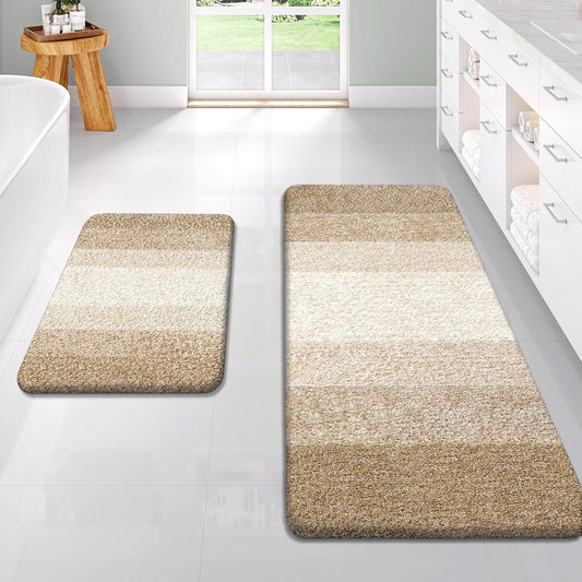 OLANLY Bathroom Rug Set 2 Piece, Soft Absorbent Microfiber Bath Rug Set, Non-Slip, Machine Wash Dry, Plush Shaggy Bath Mats for Bathroom (47"x20"+24"x16", Tan)
