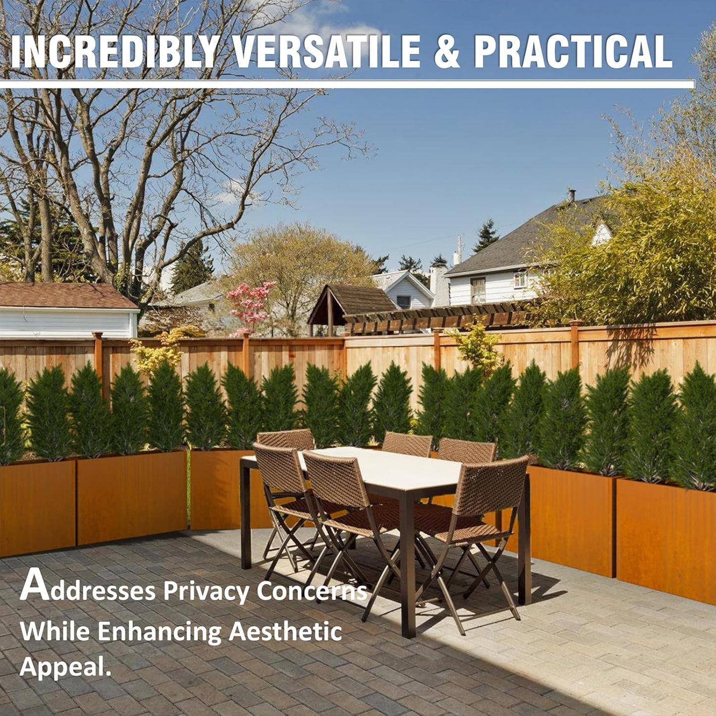 Modern Metal Planter Box 36" L x 9" W x 26" H – Rectangular Cor-Ten Steel Raised Garden Bed with Drainage Holes & Removable Shelf – Outdoor & Indoor Flower Planter for Patio, Yard & Porch