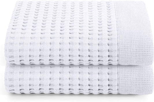 GILDEN TREE Waffle Hand Towels for Bathroom Quick Dry Large Luxury Lint Free Super Absorbent Cotton Hand Towels Set of 2, Modern Style (White)