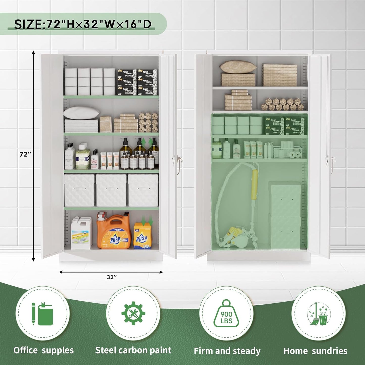 Greenvelly Metal Garage Storage Cabinet,Steel Lockable Storage Cabinet with 2 Doors and 4 Adjustable Shelves,Tall Metal Cabinet Locking File Cabinet for Office,Home, Garage, Gym, School