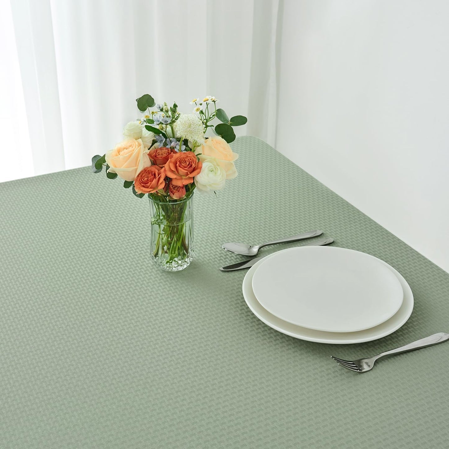 maxmill Square Tablecloth Weaved Texture Stain Resistant Waterproof Wrinkle Free Washable Soft Table Cloth, Decorative Fabric Table Cover for Dining Room Dinner Parties, 52 x 52 Inch, Sage Green
