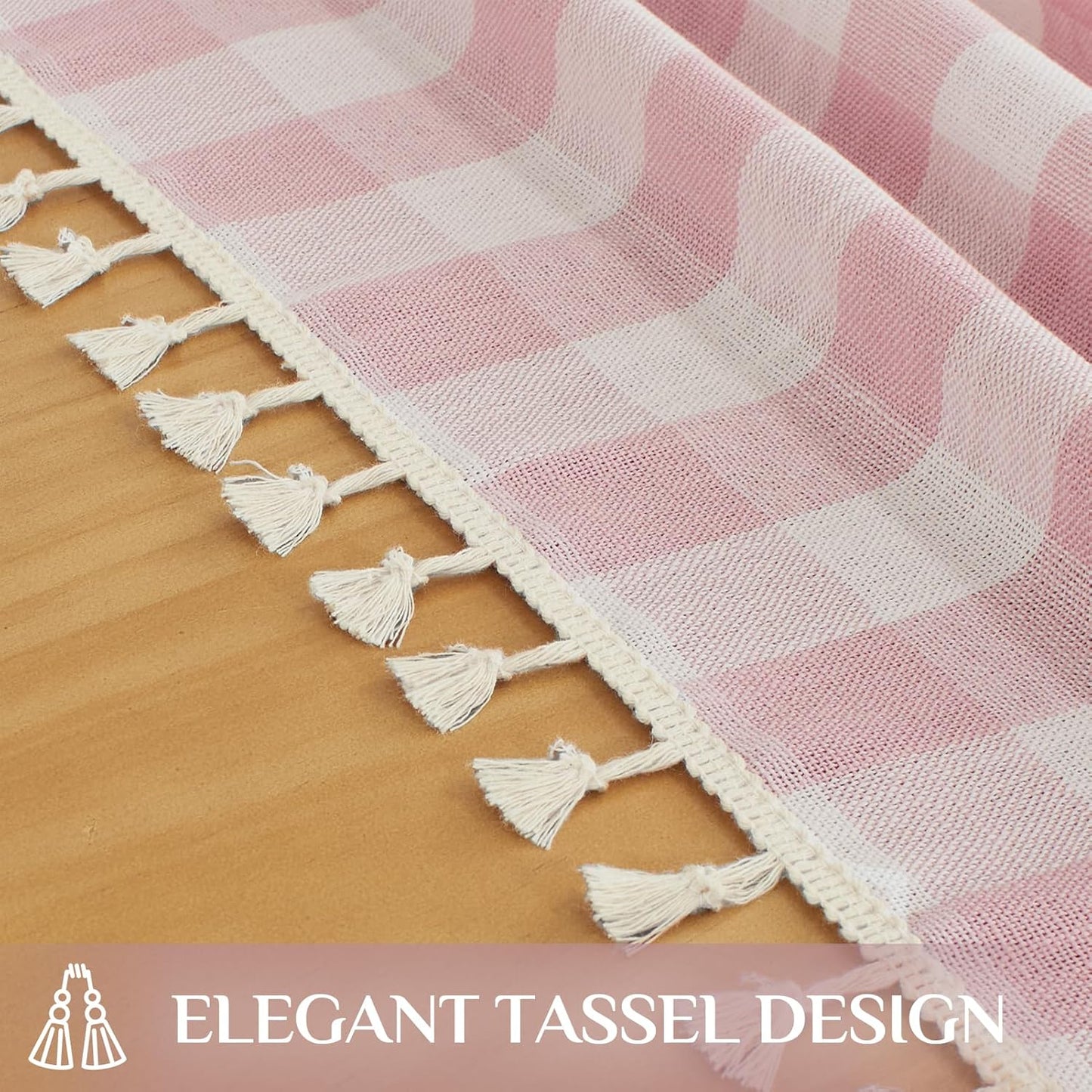 Softalker Checkered Tablecloth Rectangle, Heavy Weight Linen Gingham Outdoor Table Cloth with Tassel, Washable Wrinkle Free Buffalo Plaid Table Cover for Dining/Party/Home - 55 x 120 Inch, Pink