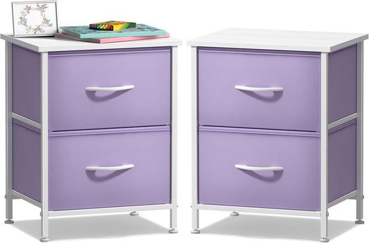 Sorbus Nightstand with 2 Drawers - Kids Bedside Furniture End Table Night Stand - Steel Frame, Wood Top & Easy Pull Fabric Bins - Dresser & Chest for Home, Bedroom Accessories, Office & Dorm (2 Pack)