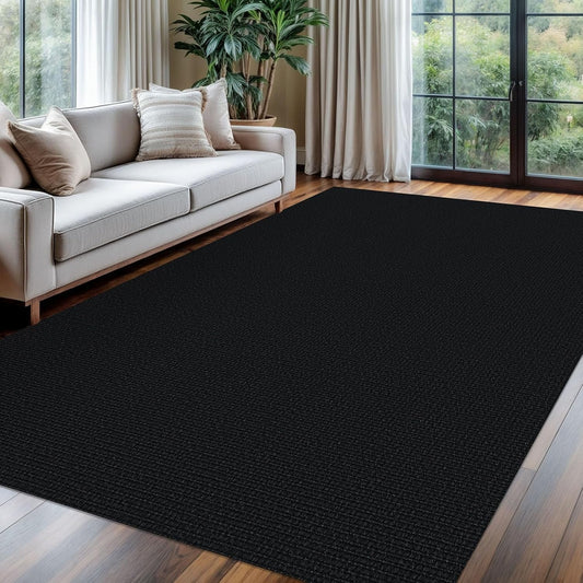 KOZYFLY Washable Area Rug for Living Room 6x9 Ft Non Slip Rubber Backed Bedroom Rug Braided Cotton Dining Room Rug, Large Floor Carpet for Living Room Dining Room, Black