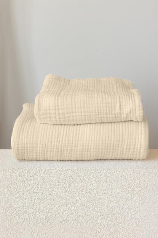 Ultra Soft Muslin Towel Adult Set, 100% Turkish Cotton 4-Layer 2 Pieces Luxury Muslin Hand & Bath Towels Sets for Bathroom (Natural, 1 Bath & 1 Hand Towel Set)