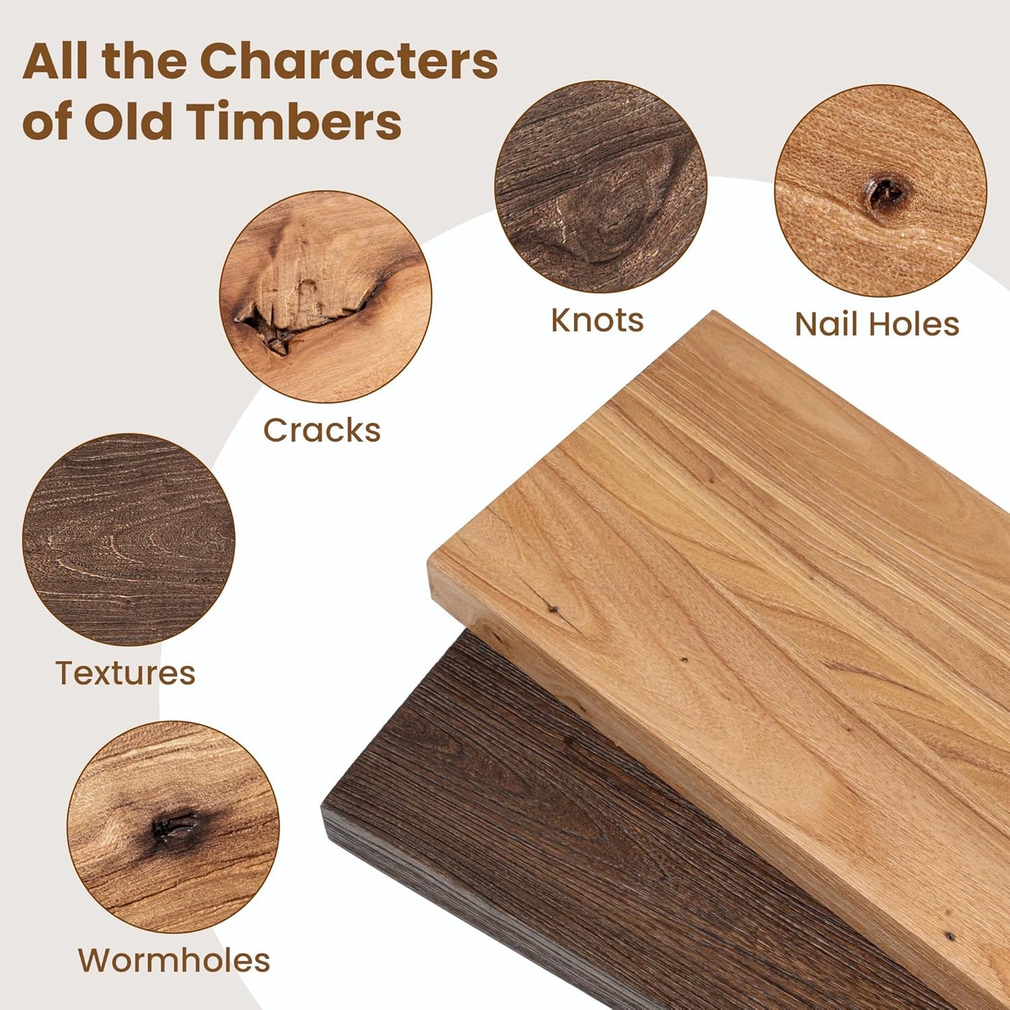 Floating Shelves for Wall Decor, 8 Inch Deep Rustic Solid Elm Wood Floating Shelves Wall Mounted, Wall Shelves with Invisible Bracket for Living Room Bathroom Bedroom Kitchen, 32 Inch Set of 2, Walnut