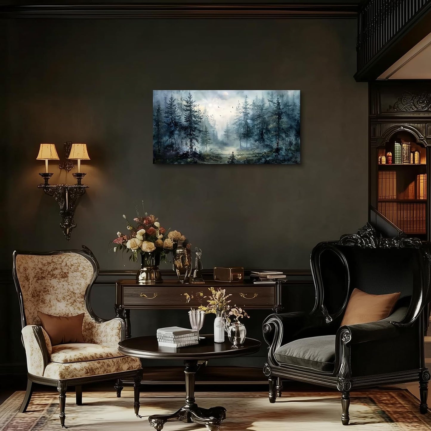 SERIMINO Large Canvas Wall Art, Forest Landscape Canvas Prints Paintings, Pine Trees Room Decorations, Foggy Forest Pictures Wall Decor Living Room, Bedroom Bathroom Aesthetic Large Artwork 20"X40"