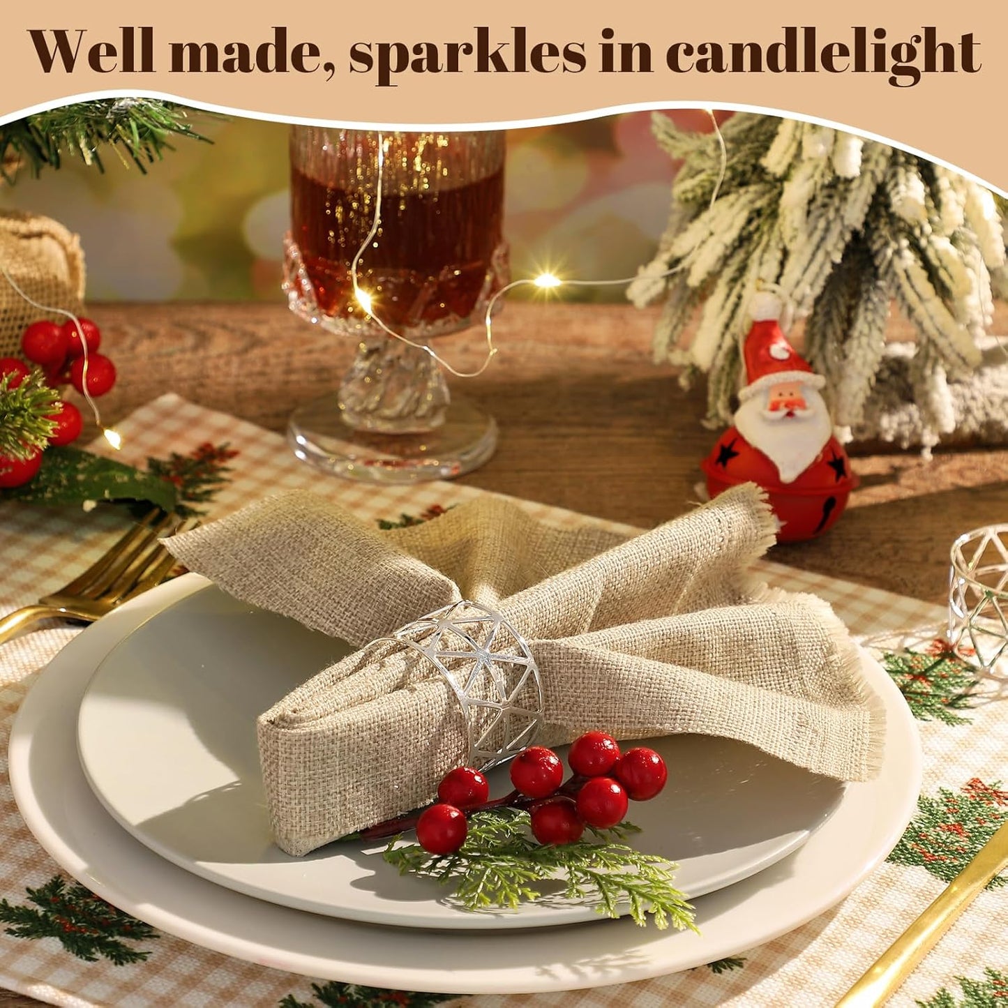 12Pcs Napkin Rings, Christmas Napkin Rings Set of 12, Metal Napkin Ring Set, Hollow Design Holiday Napkin Holders for Dining, Christmas Gathering, Table Setting Decoration, Wedding(Silver)