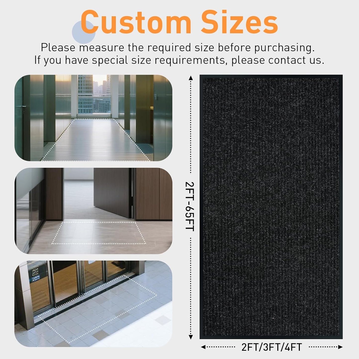 Front Door Mat Indoor Outdoor Entrance, 3ft x 57ft Non Slip Custom Size Outdoor Mat, Commercial Easy Clean Door Mat, Low-Profile Doormat Welcome Floor doormats, Resist Dirt for Front Door Patio Decor