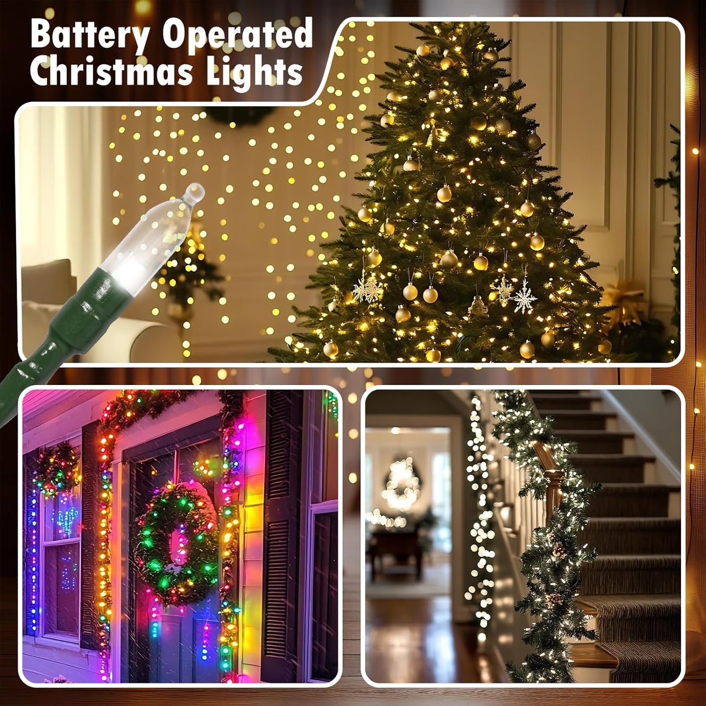 Battery Operated Christmas Lights, 4 Pack 18 FT 50 LED Each Clear Mini String Lights, 8 Modes with Timer Waterproof Tree Lights for Xmas Indoor Outdoor Holiday Home Decor, Pure White