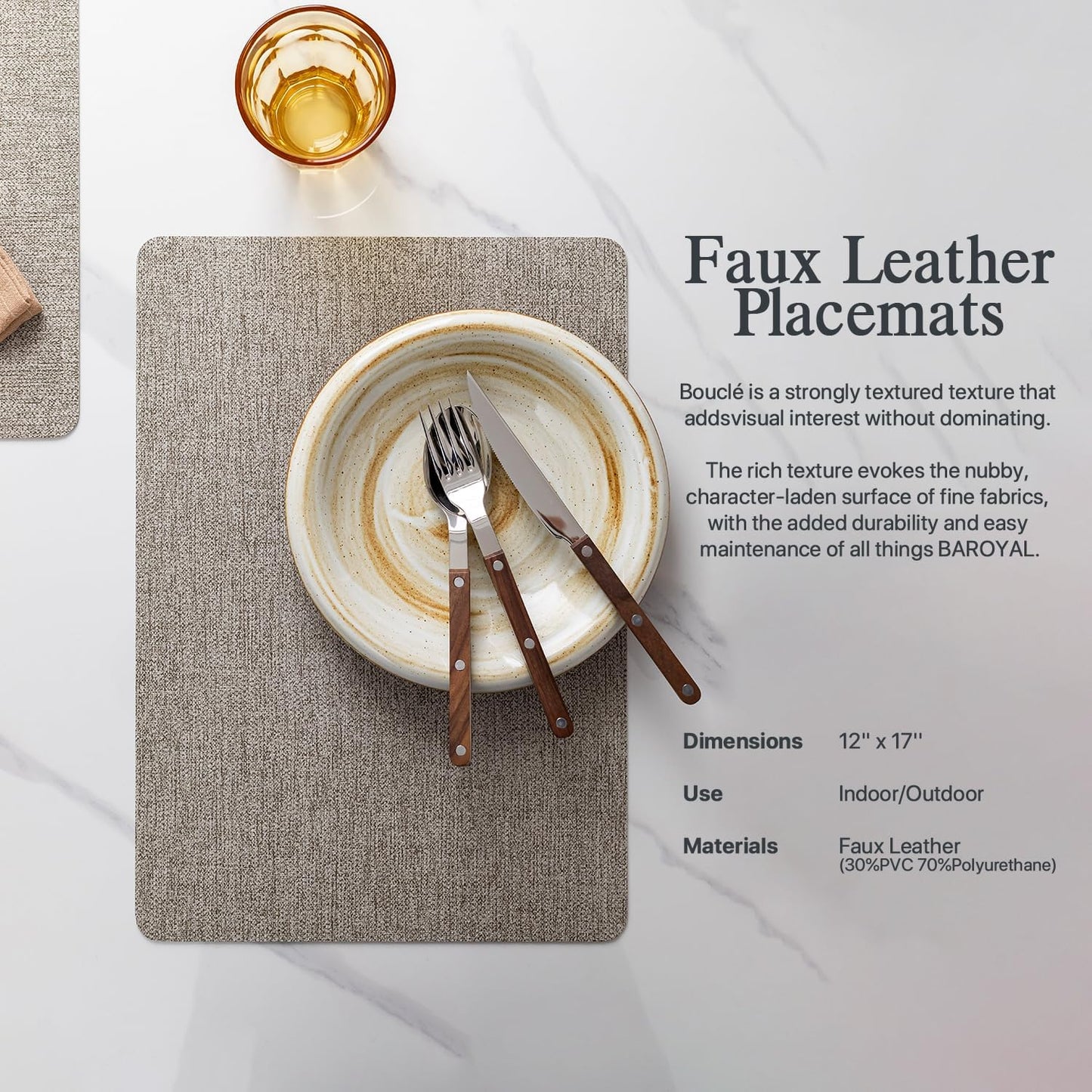 Faux Leather Placemats Set of 6 Vinyl Washable Wipeable Table Mats for Kitchen Dining Table Heat Resistant Waterproof Modern Indoor/Outdoor Placemats Non-Slip Easy Clean Place Mats (Mix Gray)