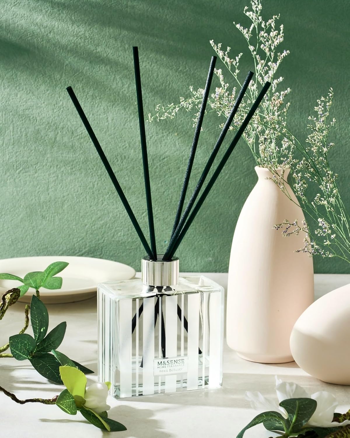 M&SENSE Reed Diffuser Set - 7.04 oz Jasmine & Orange Flower Scented Diffusers for Home, Non-Toxic Oil Diffuser with Sticks, Fragrance Diffuser Gifts for Bedroom Bathroom Office