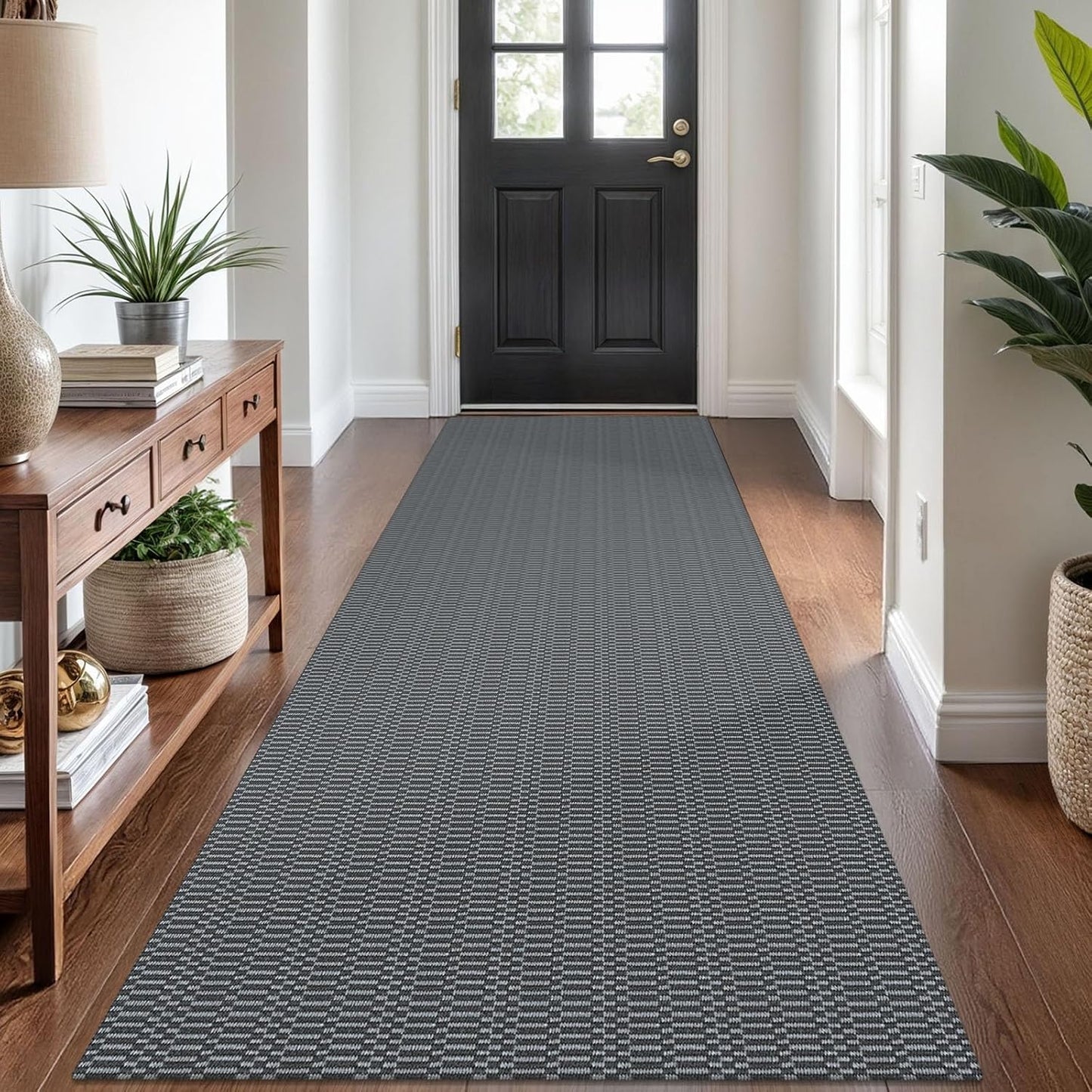 KOZYFLY Washable Runner Rug 3x8 ft Hallway Kitchen Runner Rugs with Rubber Backing Bobo Non Slip Entryway Runner Indoor, Carpet Runners for Hall Entryway Bedroom, Grey/Charcoal Grey