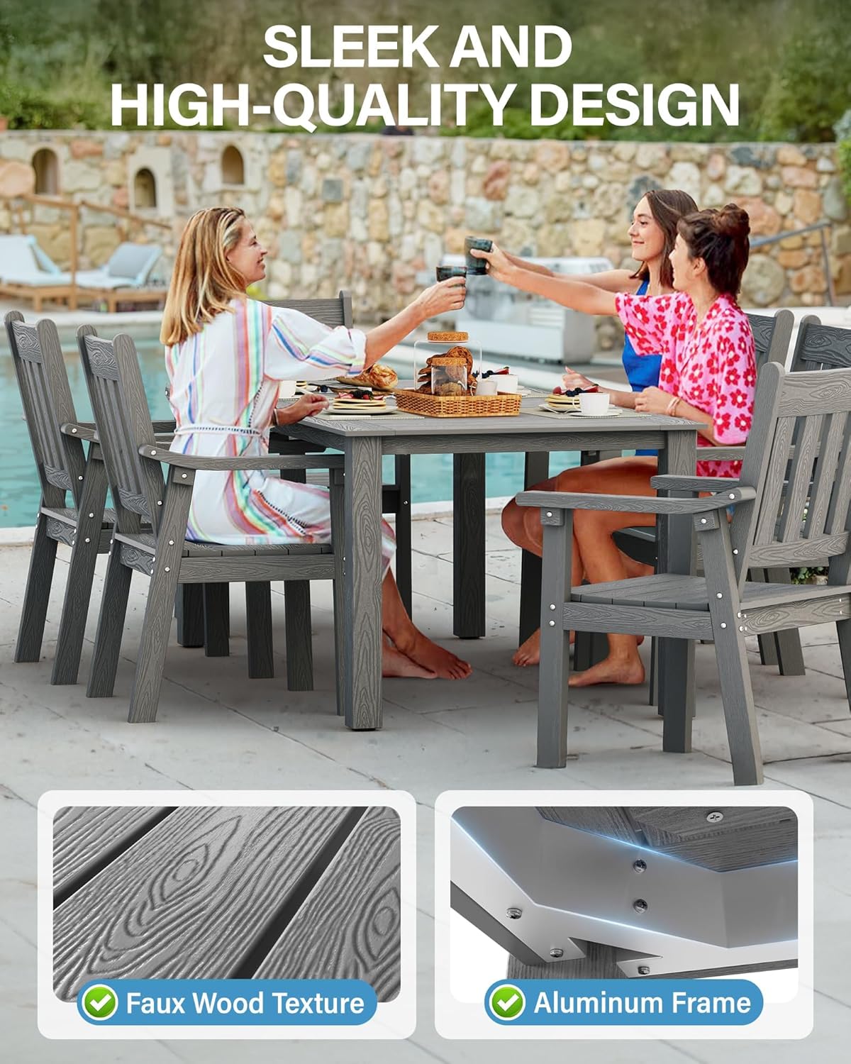 YEFU Outdoor Patio Dining Sets: All Weather 12 Piece Dining Table Set for 10 with Umbrella Hole & Aluminum Frame - Outdoor Furniture 2 Table and 10 Chairs for Outside Backyard/Porch/Deck Grey