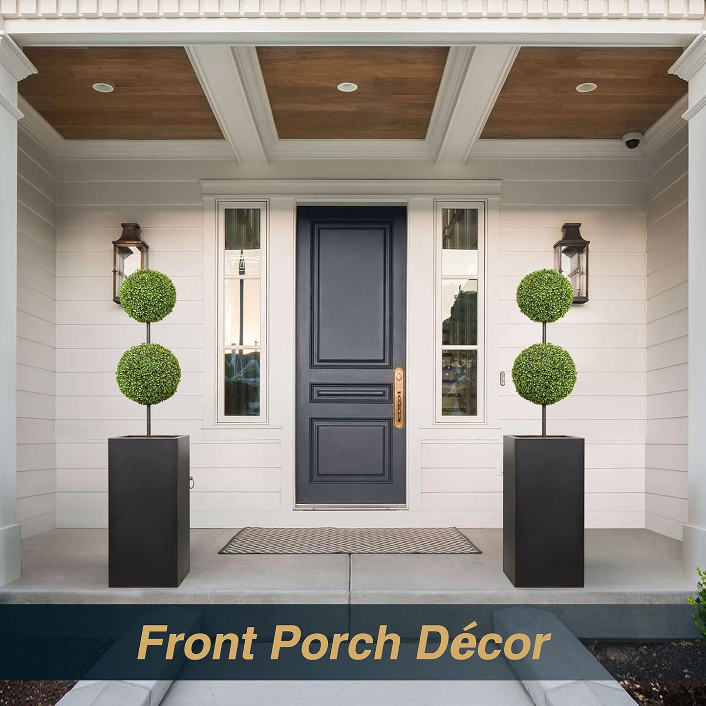 Wallowa Metallic Heavy Planter for Outdoor Plants, 14Lx14Wx30H Inches, Tall Metal Planter Box with Hand Brushed Gold Edge for Outside & Indoor, 25 Pounds, No Assembly and Seamless, Set of 2 (Black)