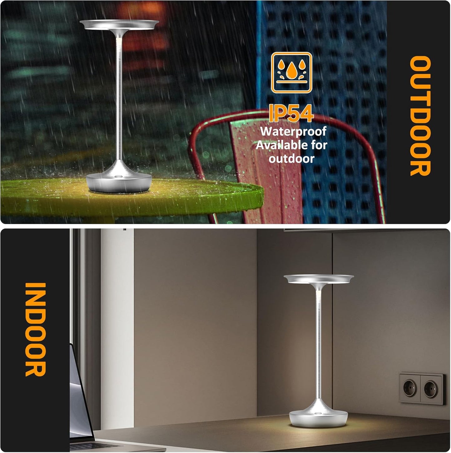 YHT Cordless Table Lamp, Restaurant Bedroom LED Rechargeable Stepless Dimming Desk Lamp, Outdoor Patio Portable 6000mAh IP54 Waterproof Table Light (Sliver 2Pack)