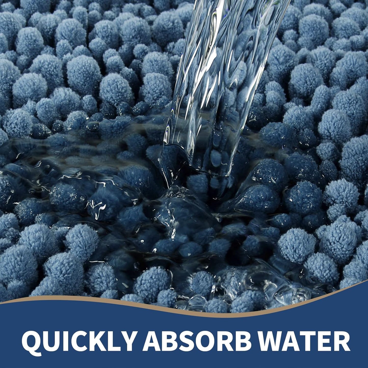 Yimobra Bathroom Rugs Sets 2 Piece - Quick Dry Extra Thick Luxury Chenille Bath Mat, Non Slip Super Absorbent for Tub Shower Sink, Machine Washable Shaggy Floor Mat, 32"x20"+24"x17" Inch, Denim Blue