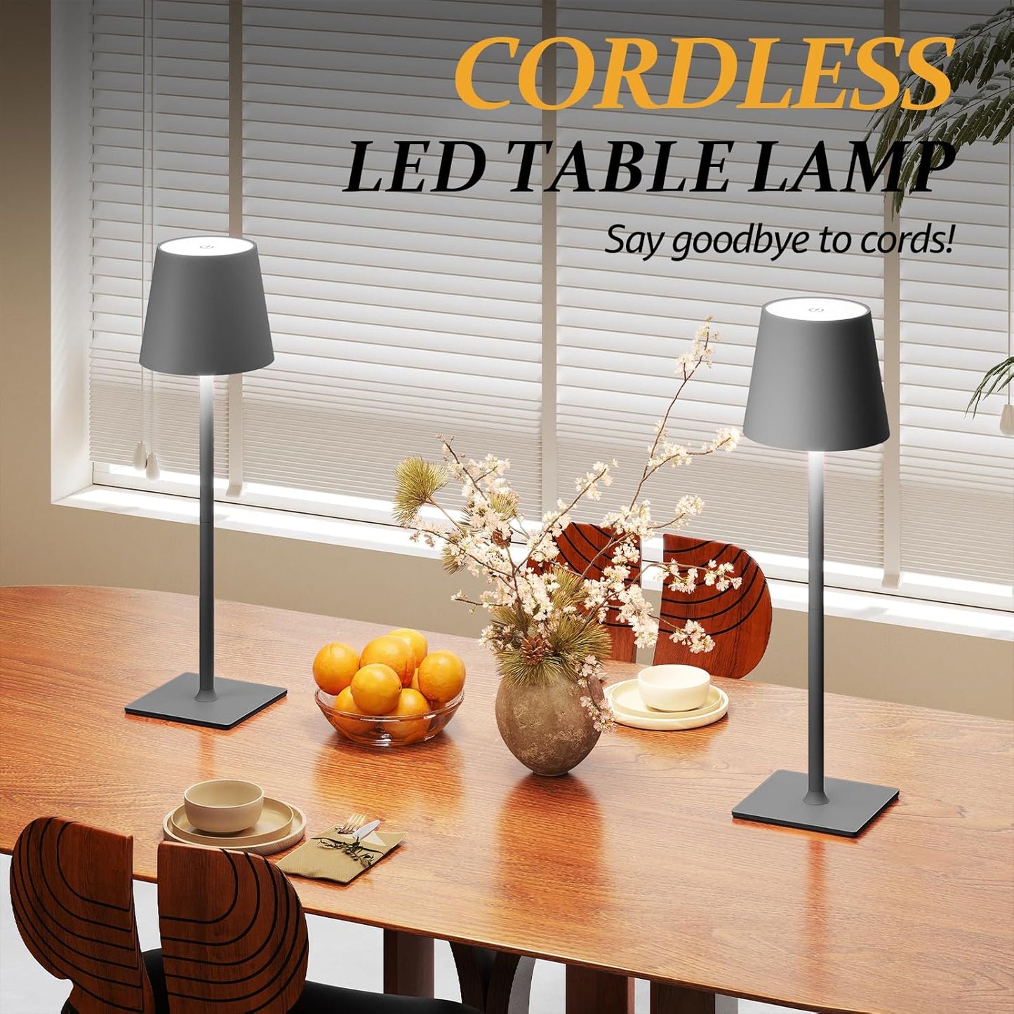 2 Pack Cordless Table Lamps, 3 Colors Stepless Dimming, 5000mAh Rechargeable Battery LED Desk Lamp for Bedroom/Couple Dinner/Desk/Cafe/Dining Room/Terrace