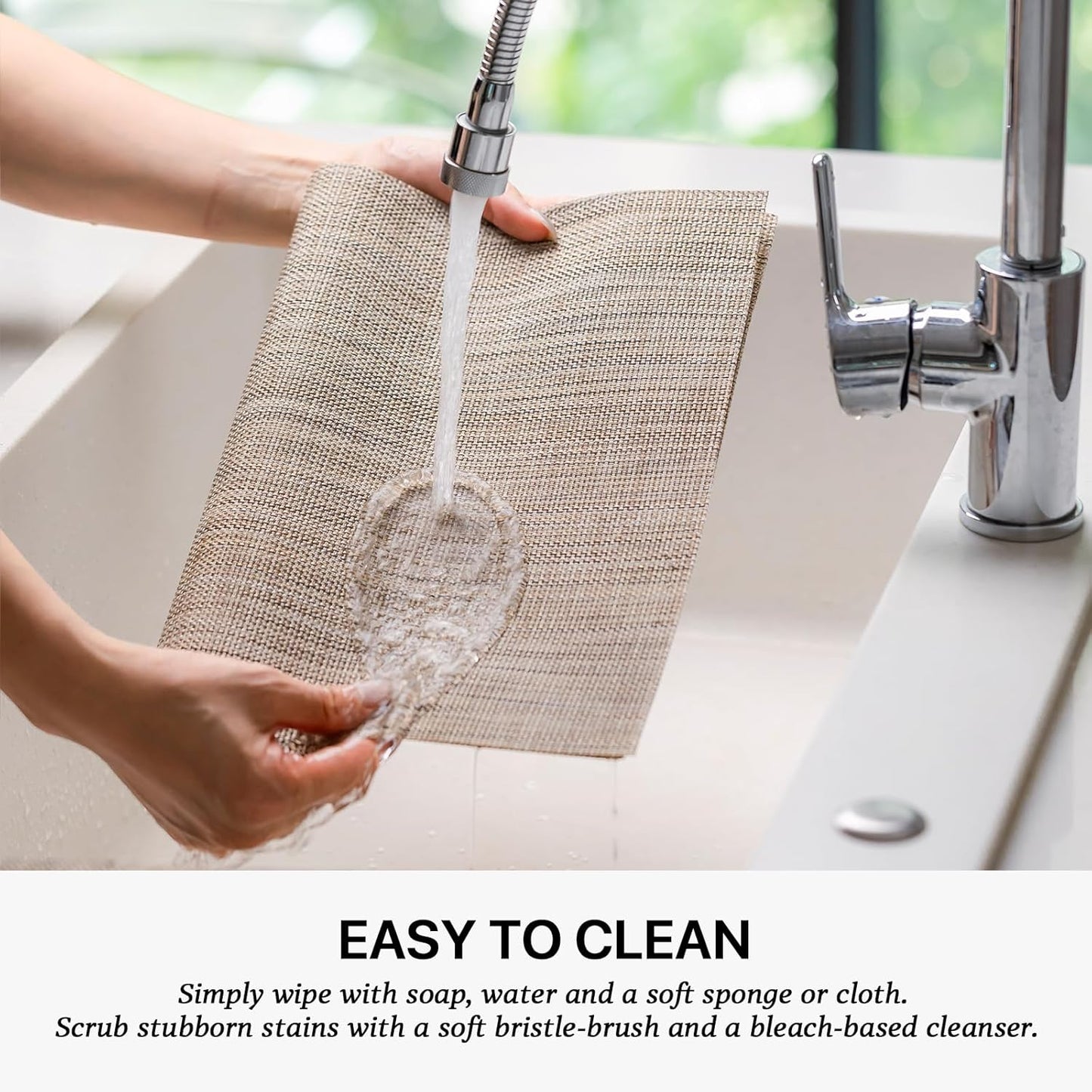 LEXMORE PlaceMats Set of 12 Vinyl/Plastic Woven Place Mats for Kitchen Table Indoor/Outdoor Washable PlaceMat Wipeable Dining Table Mats(Caramel)