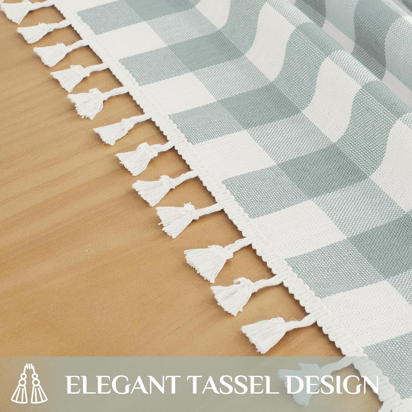 Softalker Checkered Tablecloth Square, Heavy Weight Linen Gingham Outdoor Table Cloth with Tassel, Washable Wrinkle Free Buffalo Plaid Table Cover for Dining/Party/Home - 55 x 55 Inch, Aqua