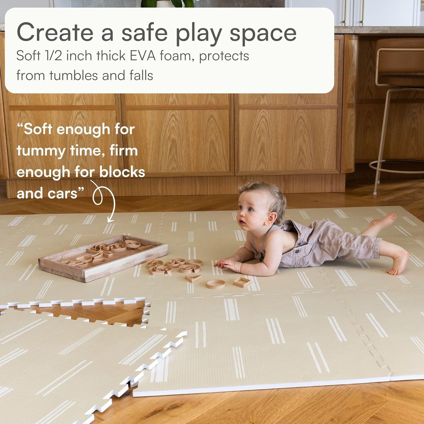 Baby Play Mat for Floor – 6x8ft Old White | Soft Non Toxic Premium EVA Foam Tiles for Tummy Time, Crawling & Playroom – Waterproof Interlocking Floor Mat for Babies & Toddlers by Lillefolk (12 Tiles)