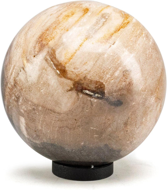 KALIFANO - 5" Brown Petrified Wood Sphere, Natural Earthy Elegance for Your Space, Office or Home Decor