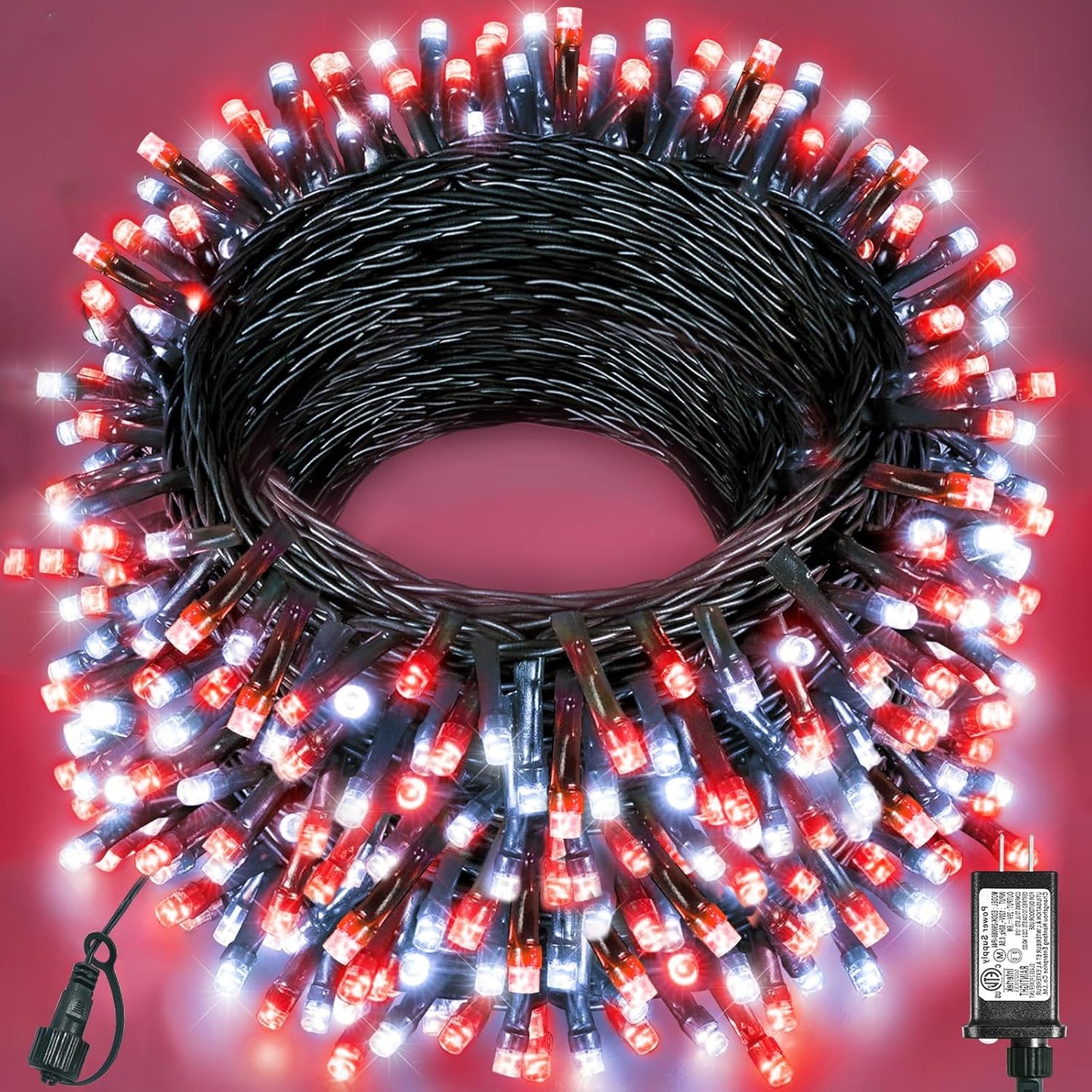197FT 600 LED Christmas Lights Outdoor, Plug in Christmas Tree Lights 8 Modes, Waterproof String Twinkle Lights for Indoor Room Patio Yard Fence Party Holiday Decorations, Red White