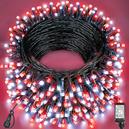 197FT 600 LED Christmas Lights Outdoor, Plug in Christmas Tree Lights 8 Modes, Waterproof String Twinkle Lights for Indoor Room Patio Yard Fence Party Holiday Decorations, Red White