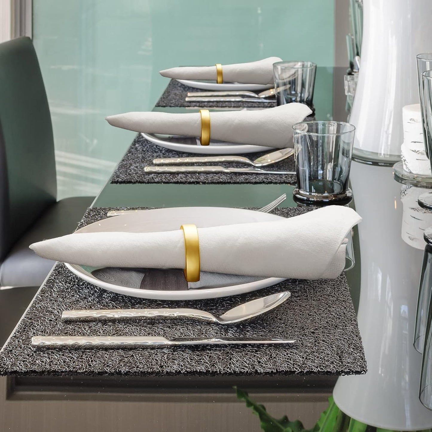 10 Pcs Stainless Steel Napkin Rings Metal Napkin Ring Holders Modern Serviette Buckles Metallic Adornment for Table Settings Kitchen Dinner Party Wedding (Matte Gold Semicircle)