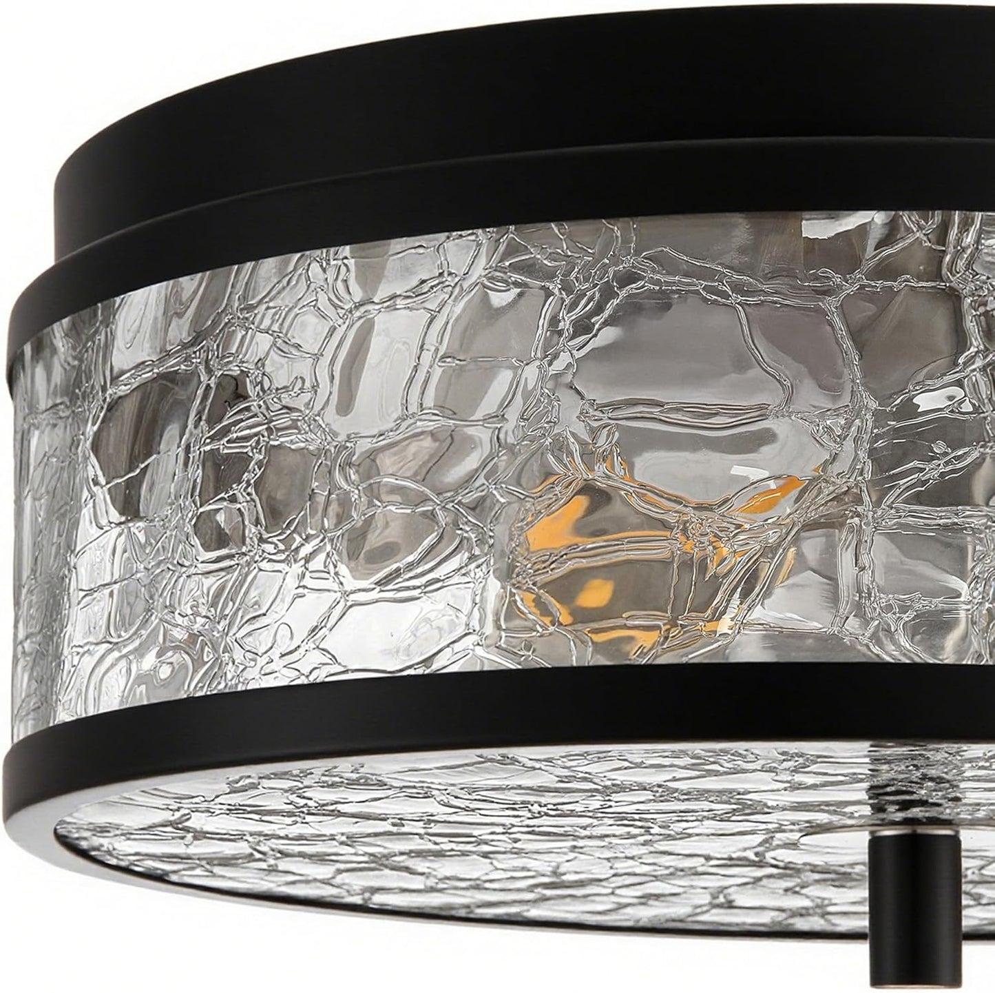 LamQee 12 Inch Flush Mount Ceiling Light with Crackled Glass Shade, 2-Lights Modern Farmhouse Close to Ceiling Lighting Fixture for Hallway Kitchen Bedroom Bathroom Foyer Entryway, Matte Black Finish