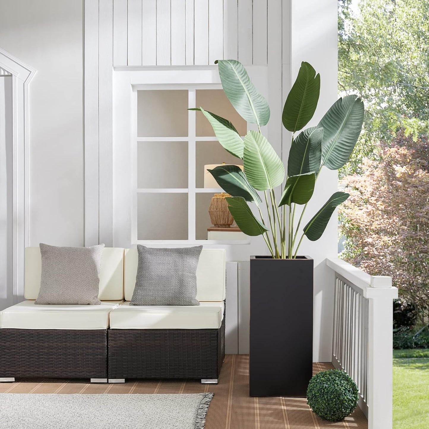 Wallowa Metallic Heavy Planter for Outdoor Plants, 14Lx14Wx30H Inches, Tall Metal Planter Box with Hand Brushed Gold Edge for Outside & Indoor, 25 Pounds, No Assembly and Seamless, Set of 2 (Black)