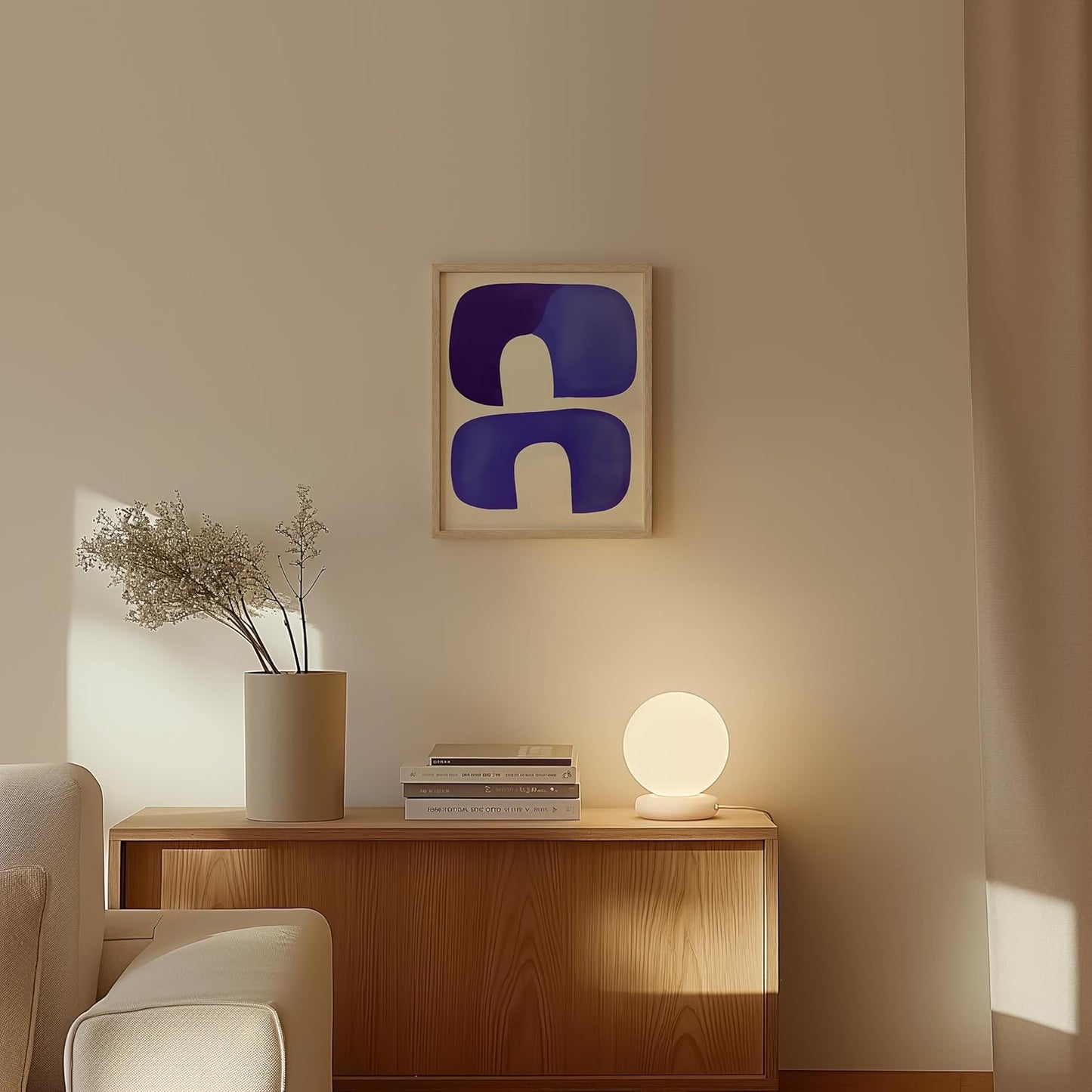 HAUS AND HUES Modern Abstract Wall Art - Blue and Green Living Room Art, Modern Artwork for Walls, Minimalist Picture for Living Room(Blue Tribal Shapes, Beige Frame, 11x14)