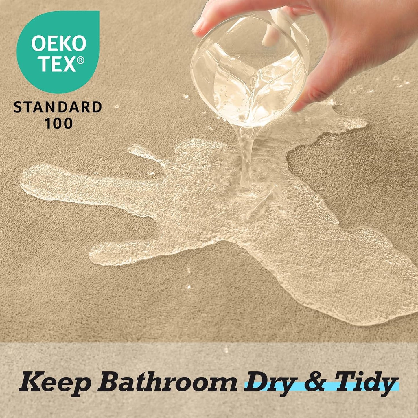 HUXMEYSON Bathroom Rugs Sets 3 Piece, Non-Slip & Quick Dry Bath Mat Set, Ultra Soft Velvet Bath Rugs for Bathroom, Toilet and Shower Floor, Khaki