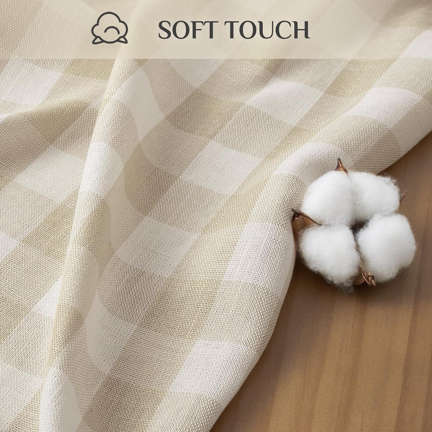 Softalker Checkered Tablecloth Rectangle, Heavy Weight Linen Gingham Outdoor Table Cloth with Tassel, Wrinkle Free Buffalo Plaid Table Cover for Dining/Party/Home - 55 x 84 Inch, Beige